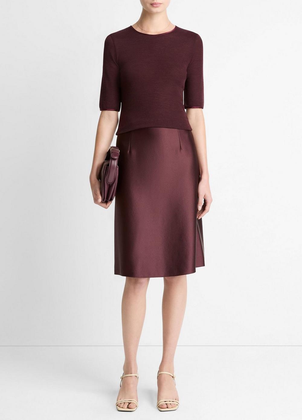 Vince Satin-Trim Wool Elbow-Sleeve T-Shirt - Shirts & Tees