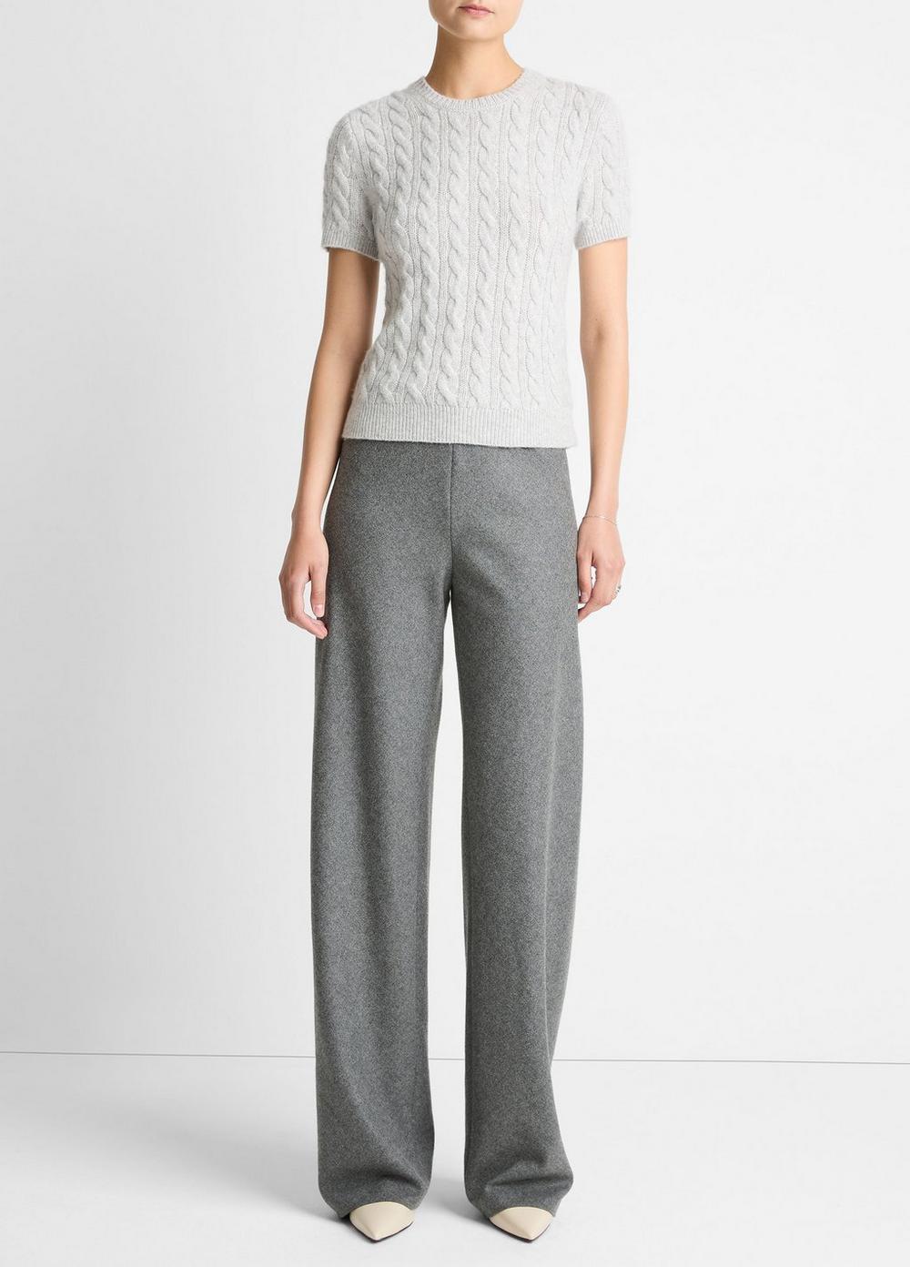 Vince Cable-Knit Wool & Cashmere-Blend Short-Sleeve Sweater - Sweaters