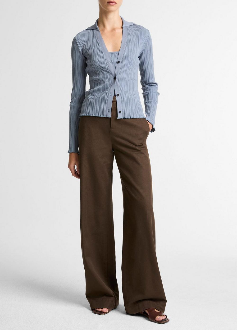 Vince Variegated-Rib Cotton-Blend Polo Top - Shirts & Tees