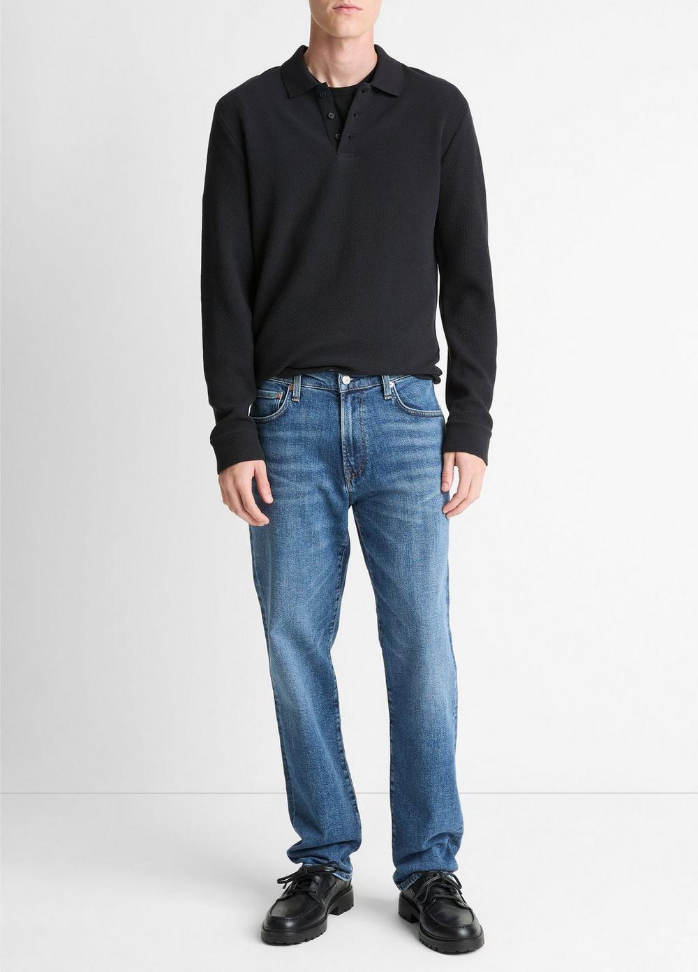 Vince Basket-Weave Cotton Long-Sleeve Polo Shirt - Tees & Hoodies