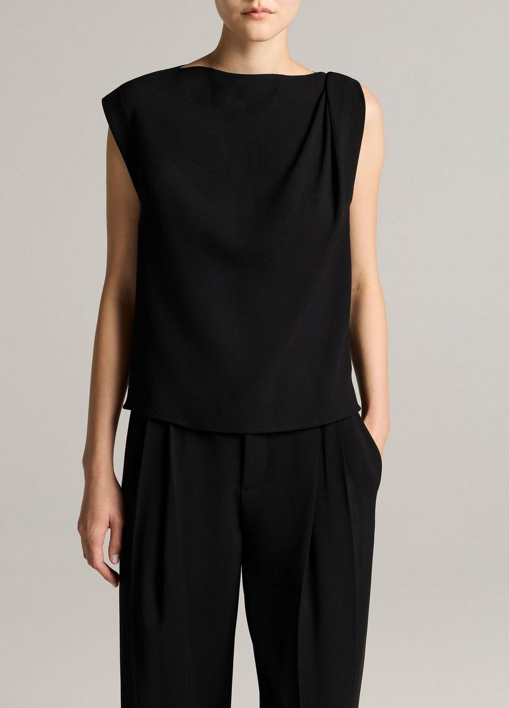Vince Crepe Draped-Shoulder Sleeveless Top - Tank Tops