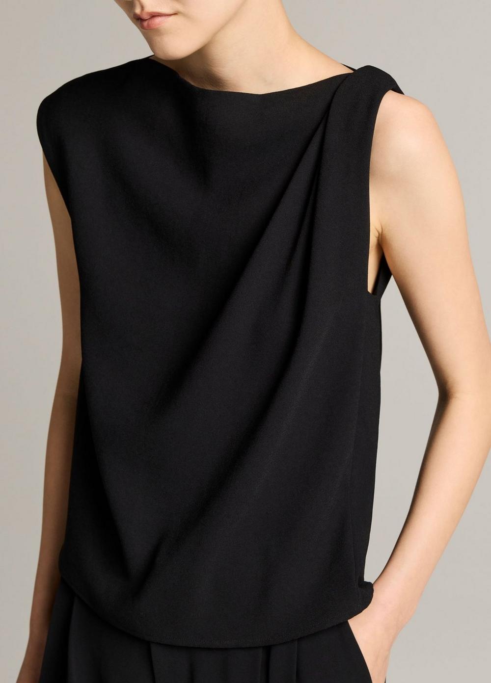 Vince Crepe Draped-Shoulder Sleeveless Top - Tank Tops