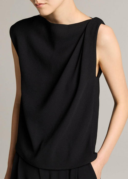 Vince Crepe Draped-Shoulder Sleeveless Top - Tank Tops