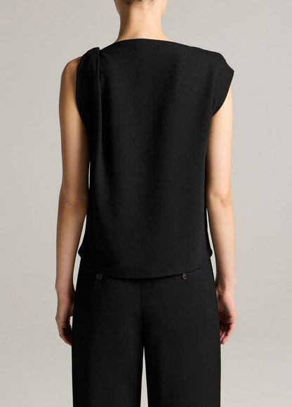 Vince Crepe Draped-Shoulder Sleeveless Top - Tank Tops