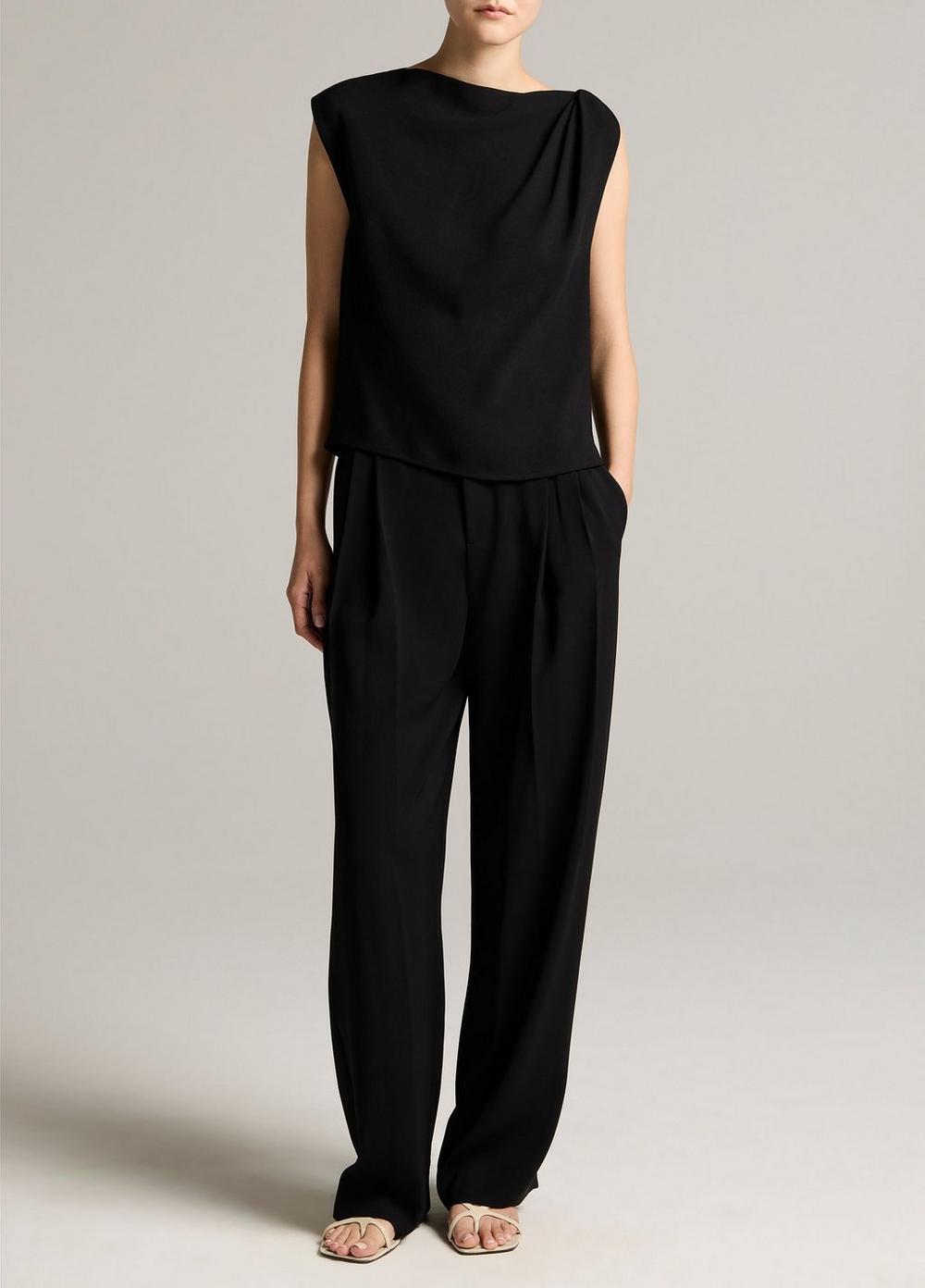 Vince Crepe Draped-Shoulder Sleeveless Top - Tank Tops