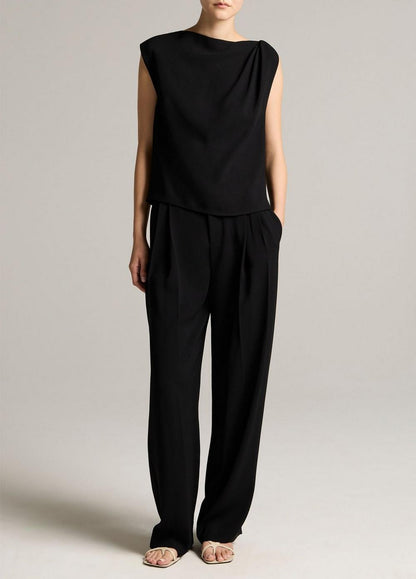 Vince Crepe Draped-Shoulder Sleeveless Top - Tank Tops
