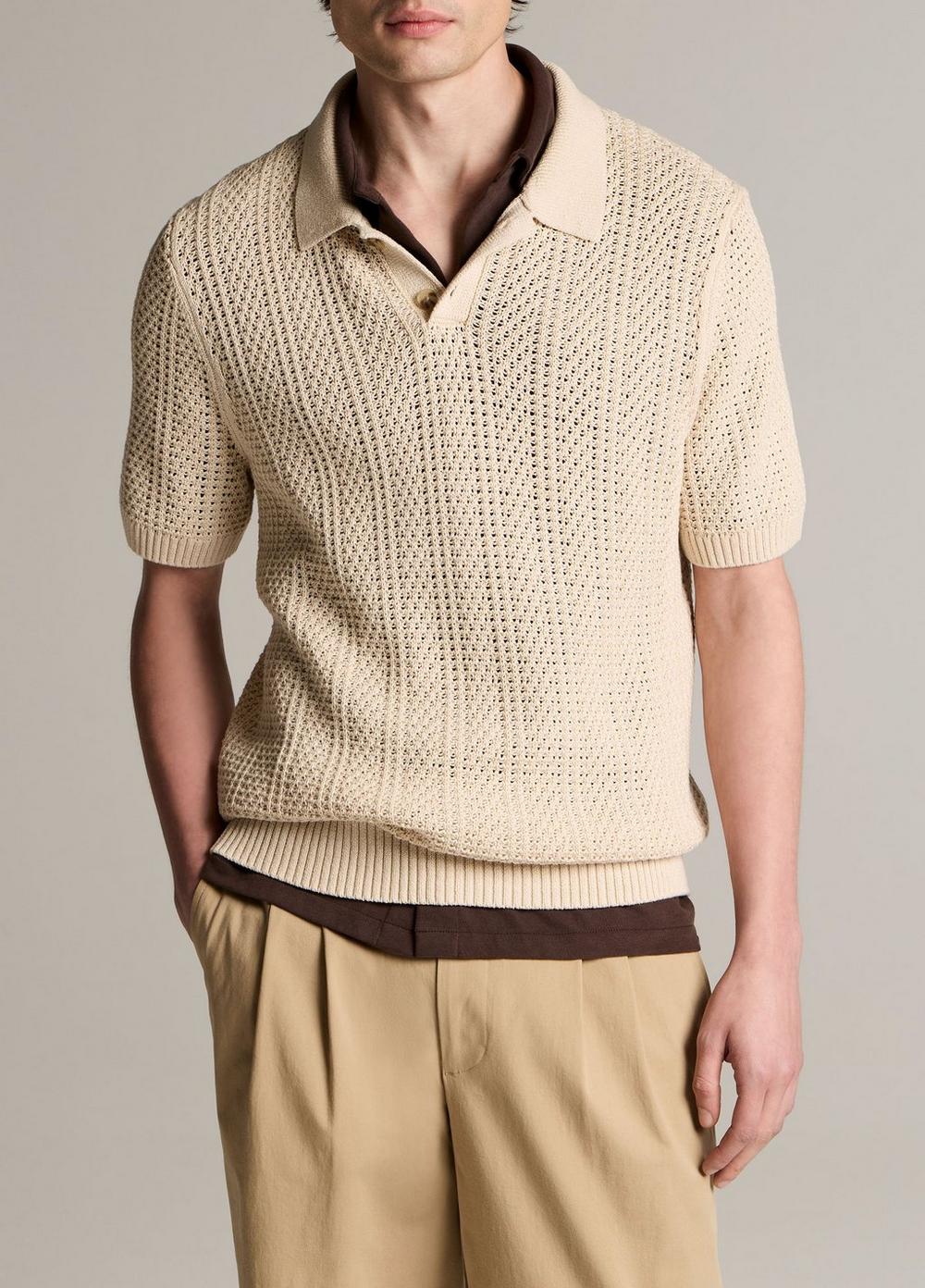 Vince Seed-Stitch Rib Cotton Polo Sweater - Sweaters