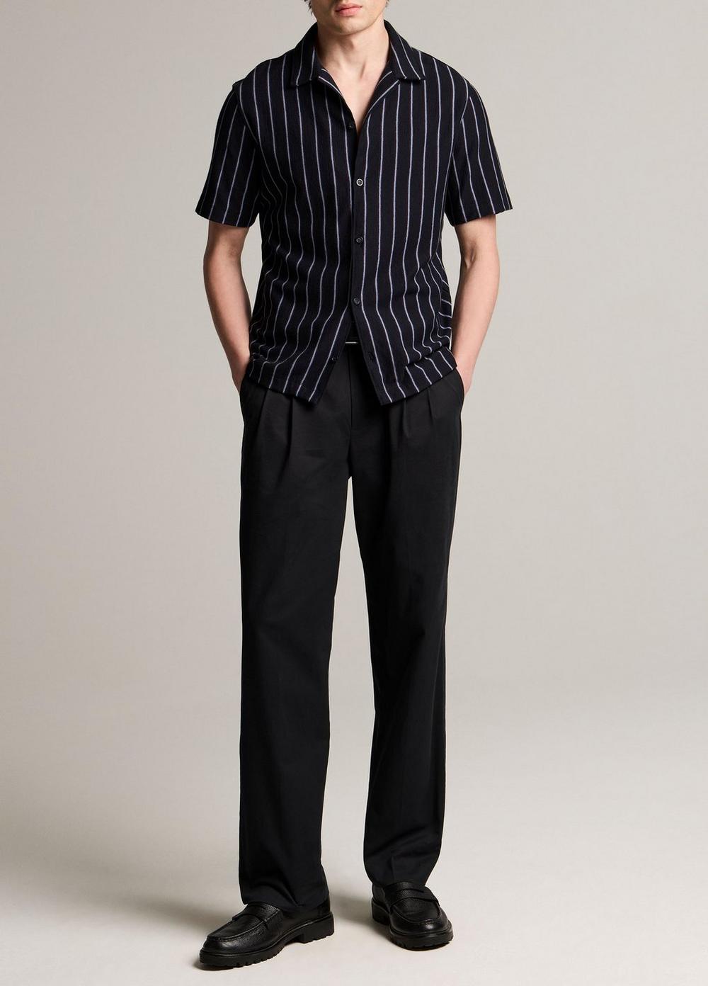 Vince Striped Cotton Terry Cabana Shirt - Short Sleeve