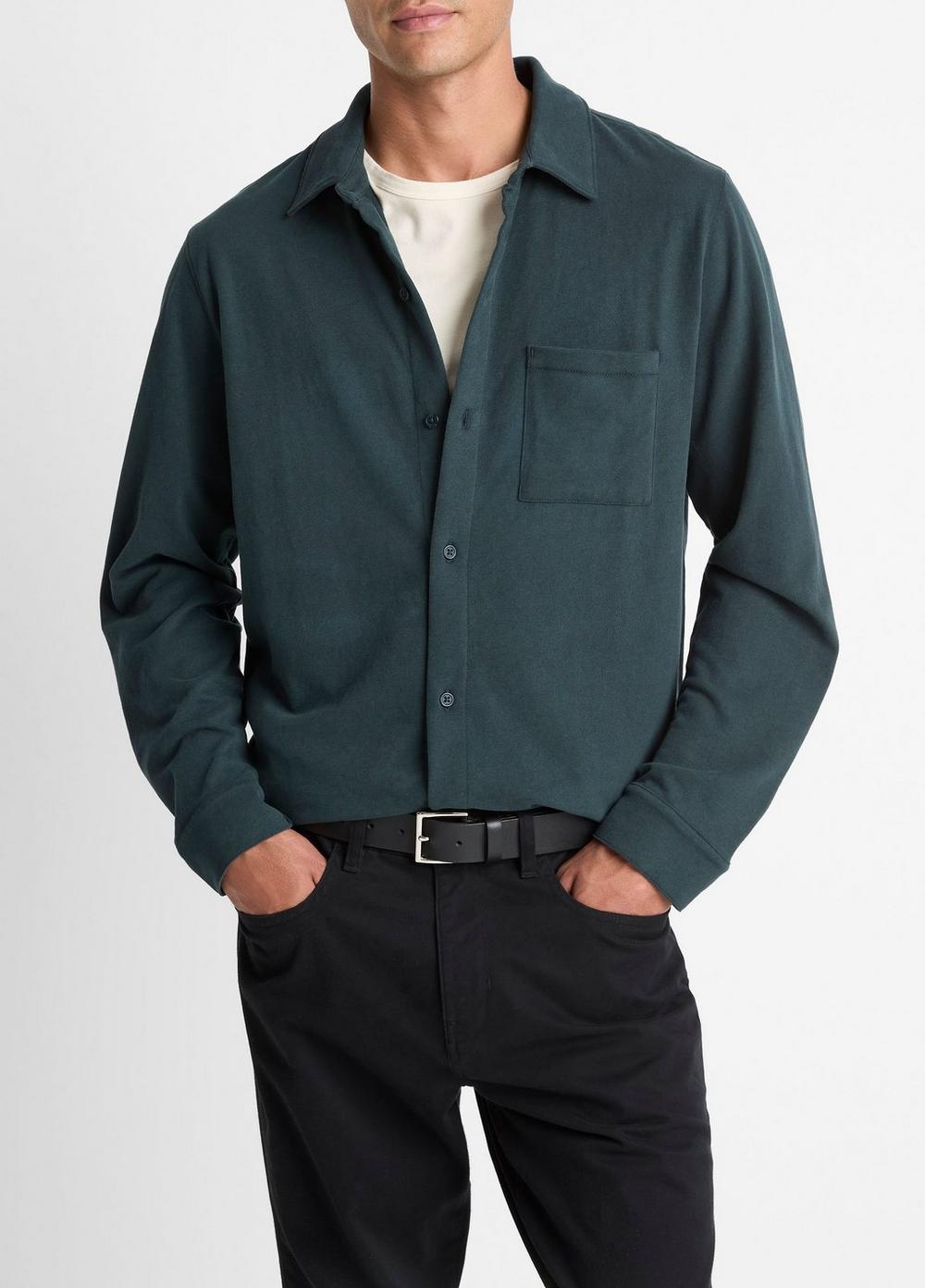 Vince Sueded Cotton Jersey Button-Front Shirt - Shirts