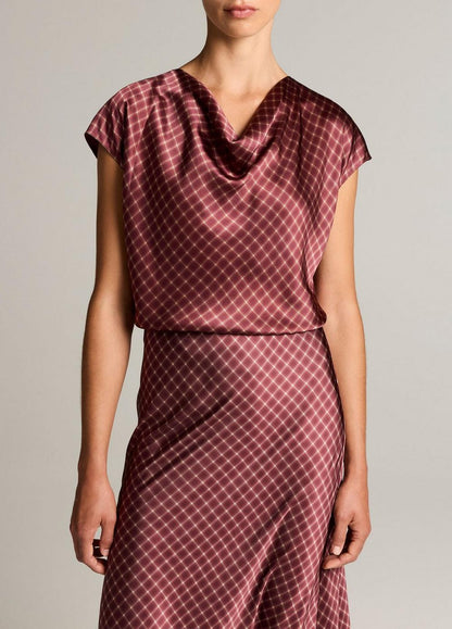 Vince Ombré Plaid Silk Satin Cowl-Neck Blouse - Tank Tops