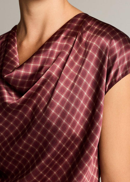 Vince Ombré Plaid Silk Satin Cowl-Neck Blouse - Tank Tops