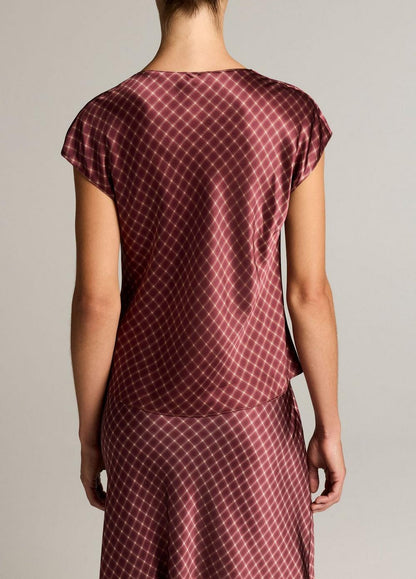 Vince Ombré Plaid Silk Satin Cowl-Neck Blouse - Tank Tops