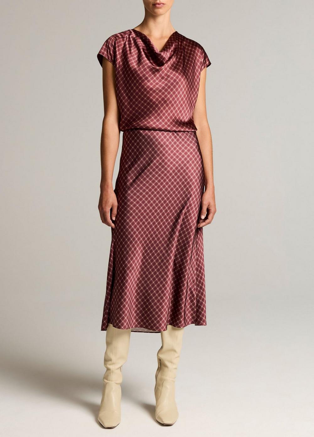 Vince Ombré Plaid Silk Satin Cowl-Neck Blouse - Tank Tops