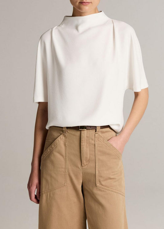 Vince Draped Crepe Funnel-Neck Top - Short Sleeve
