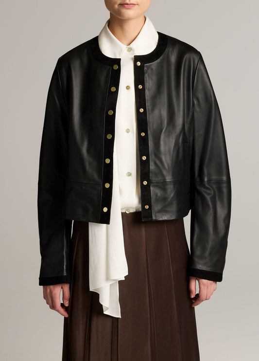 Vince Suede-Trimmed Leather Cropped Jacket - Leather Jackets