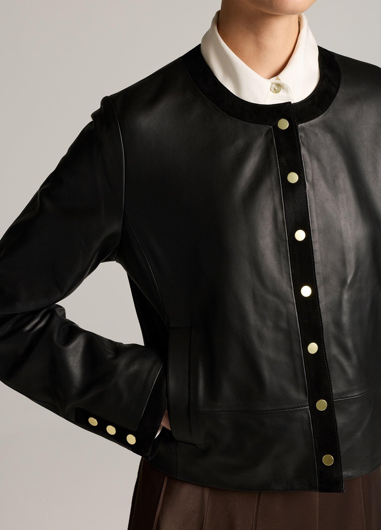 Vince Suede-Trimmed Leather Cropped Jacket - Leather Jackets