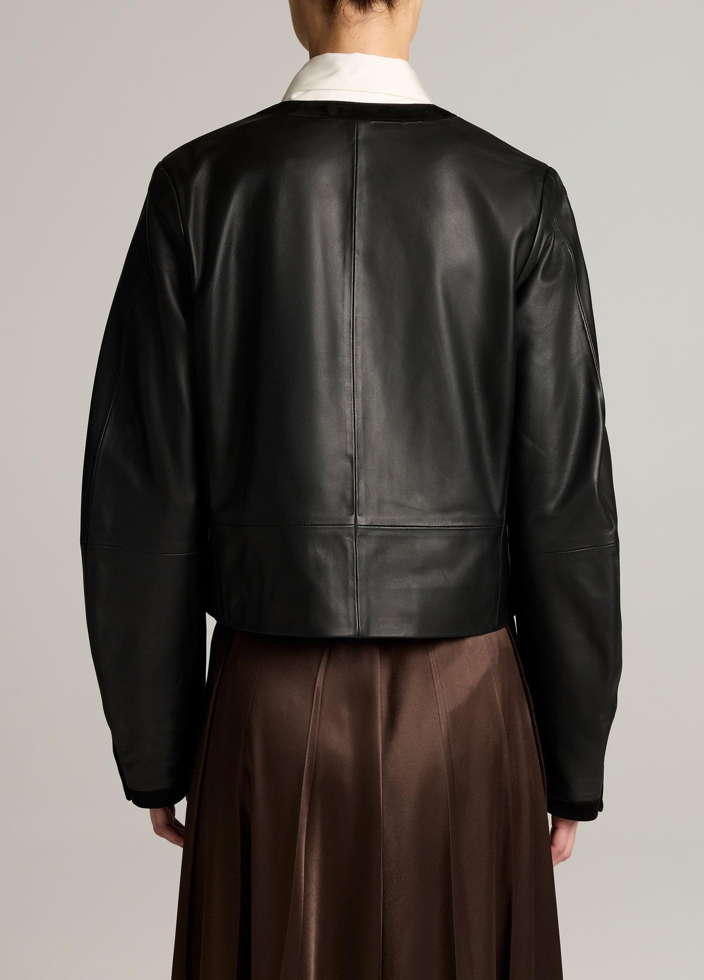 Vince Suede-Trimmed Leather Cropped Jacket - Leather Jackets