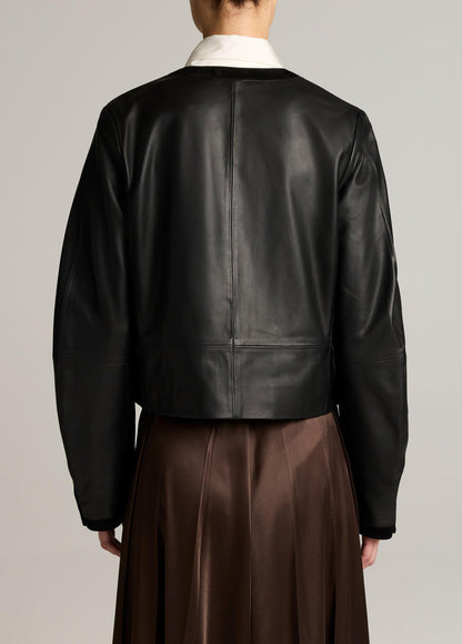 Vince Suede-Trimmed Leather Cropped Jacket - Leather Jackets