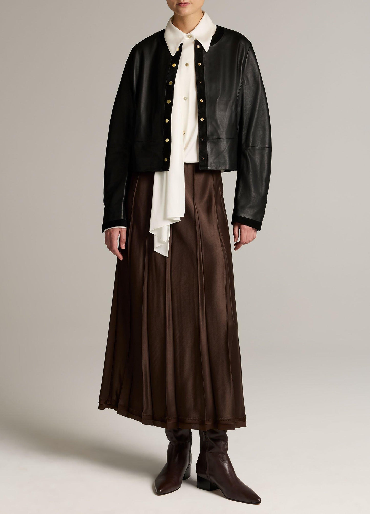 Vince Suede-Trimmed Leather Cropped Jacket - Leather Jackets