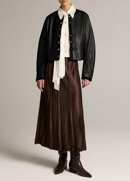 Vince Suede-Trimmed Leather Cropped Jacket - Leather Jackets