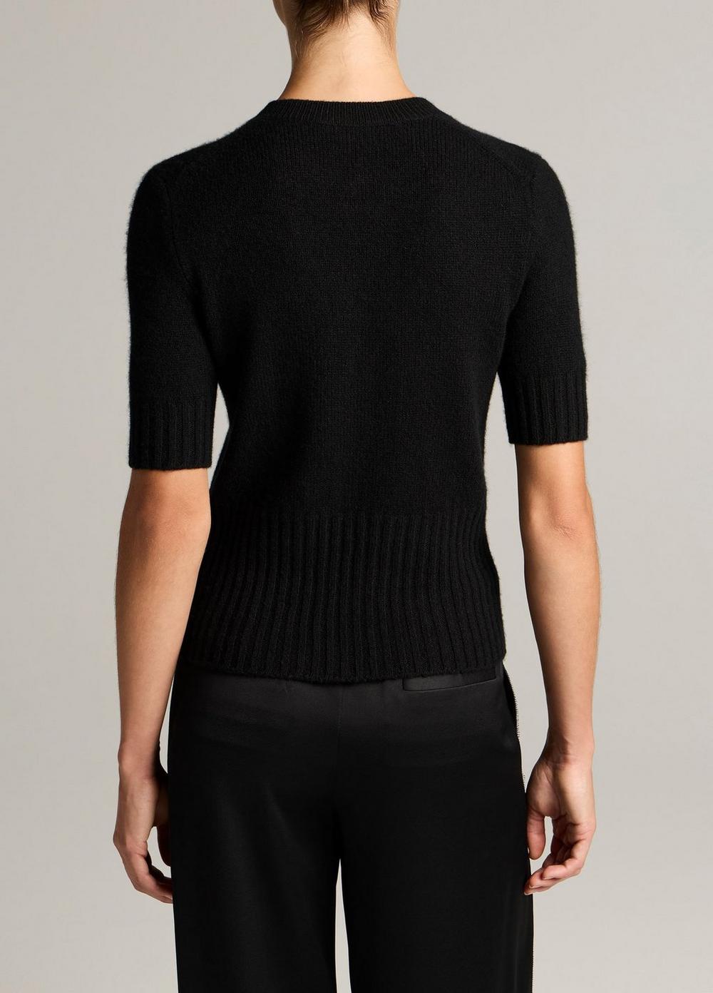 Vince Wool-Cashmere High-Rib Short-Sleeve Sweater - Crew Neck