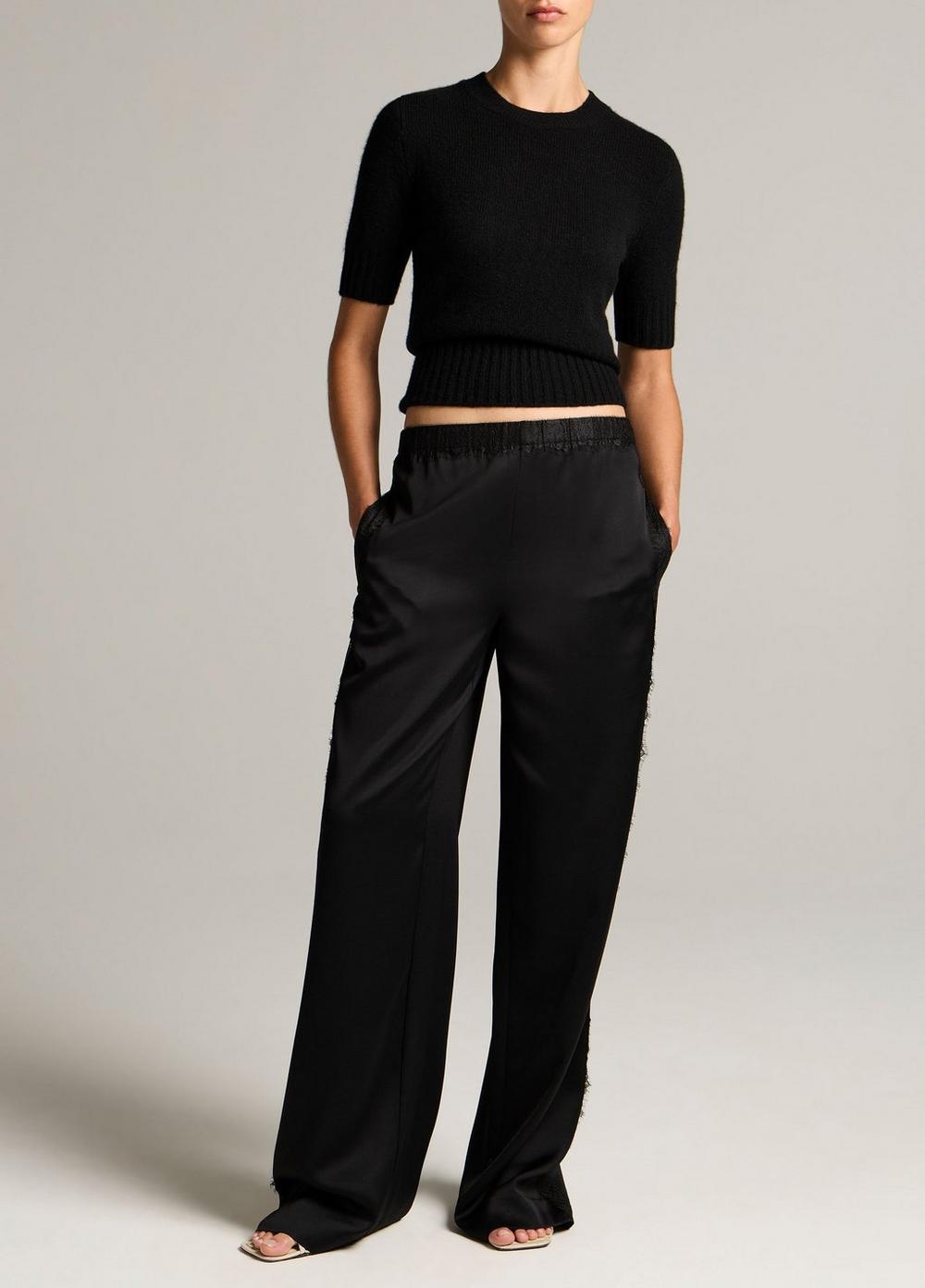 Vince Wool-Cashmere High-Rib Short-Sleeve Sweater - Crew Neck