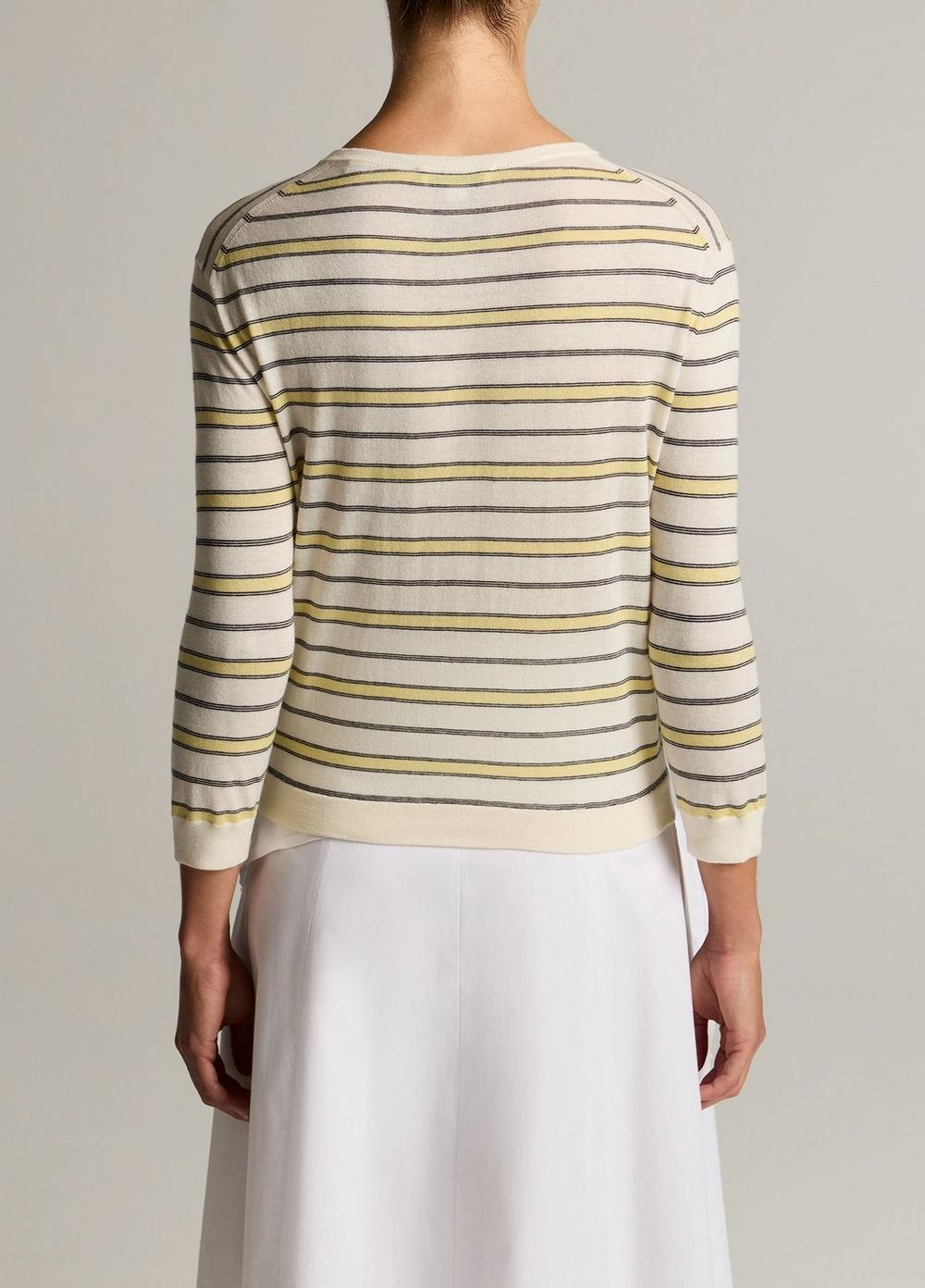 Vince Striped Italian Cotton-Cashmere Three-Quarter-Sleeve Cardigan - Cardigans