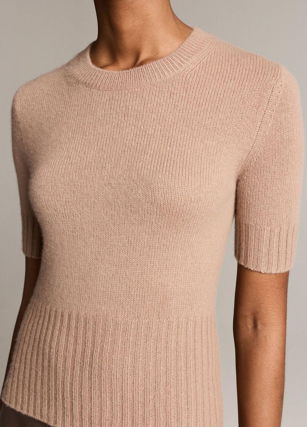 Vince Wool-Cashmere High-Rib Short-Sleeve Sweater - Crew Neck