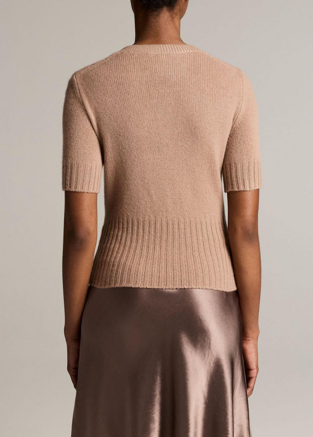 Vince Wool-Cashmere High-Rib Short-Sleeve Sweater - Crew Neck