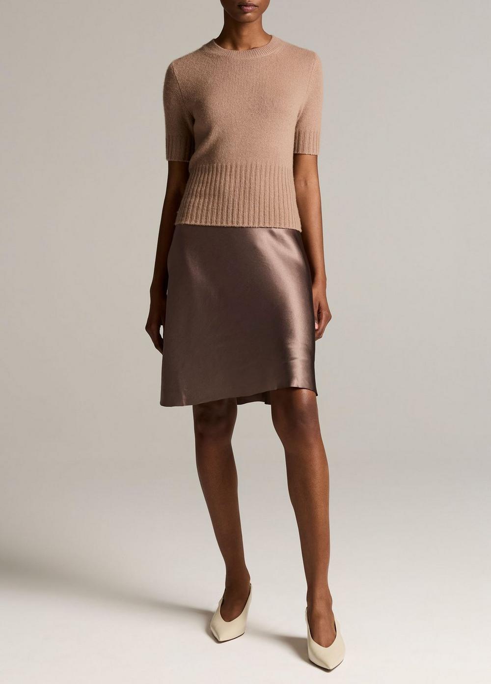 Vince Wool-Cashmere High-Rib Short-Sleeve Sweater - Crew Neck