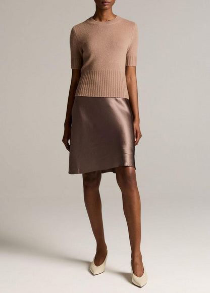 Vince Wool-Cashmere High-Rib Short-Sleeve Sweater - Crew Neck