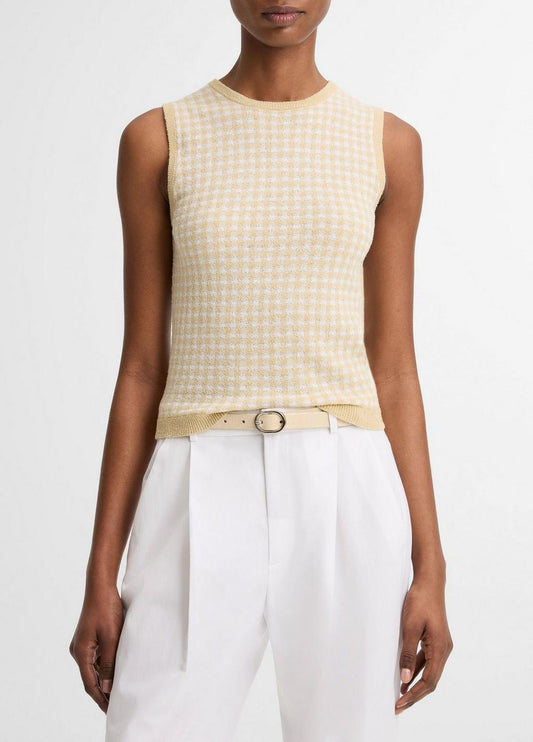 Vince Gingham Italian Wool & Cotton-Blend Shell - Crew Neck