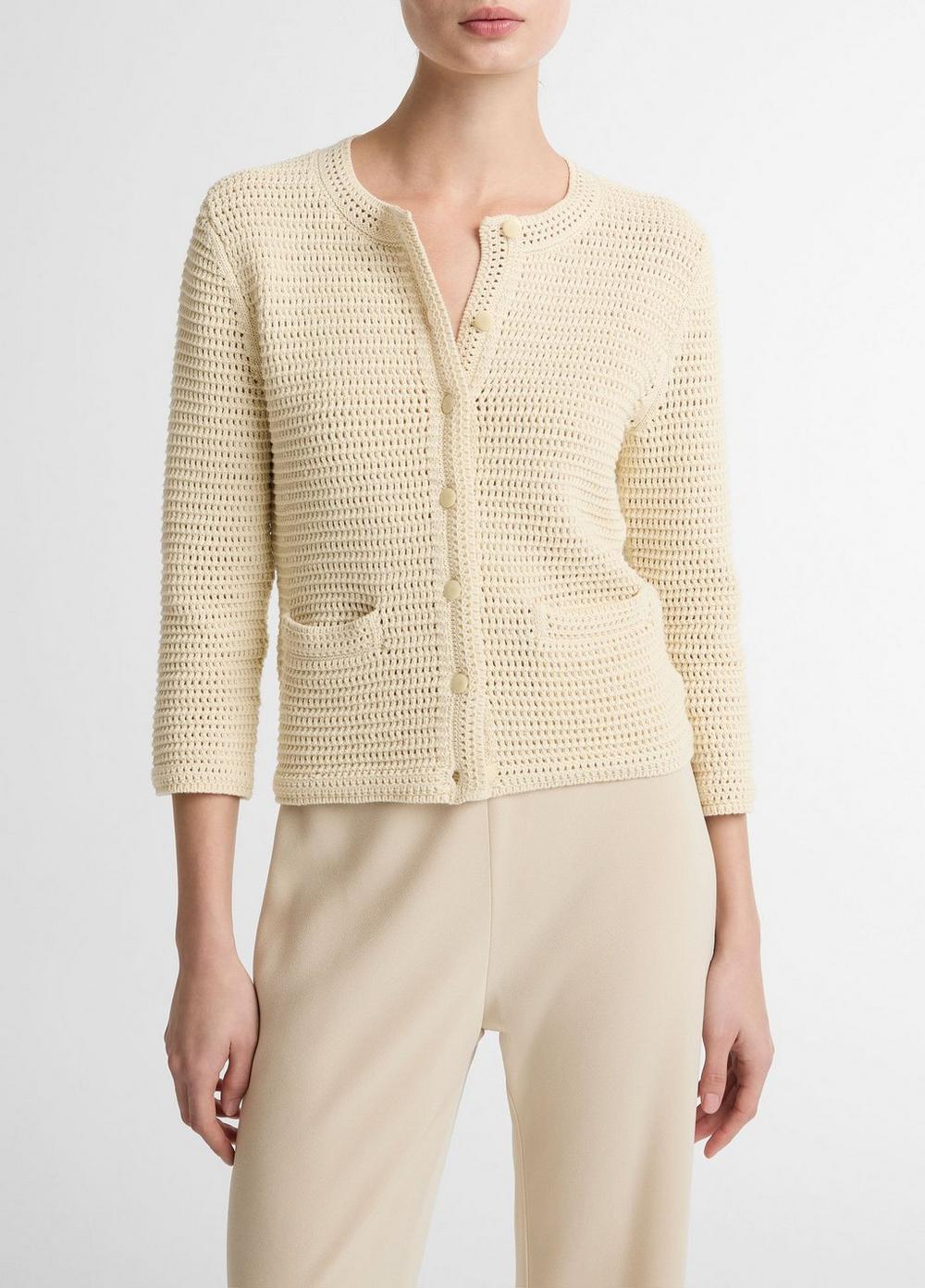 Vince Italian Cotton Crochet Cardigan - Cardigans