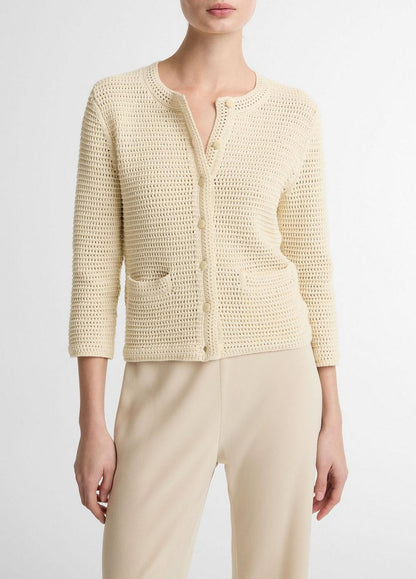 Vince Italian Cotton Crochet Cardigan - Cardigans