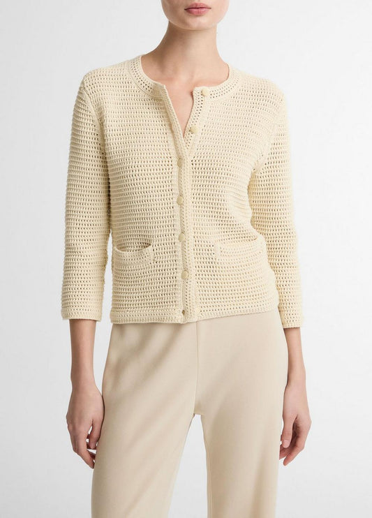 Vince Italian Cotton Crochet Cardigan - Cardigans