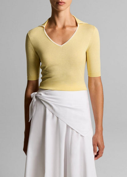 Vince Tipped Italian Cotton-Cashmere Polo Sweater - V-Neck