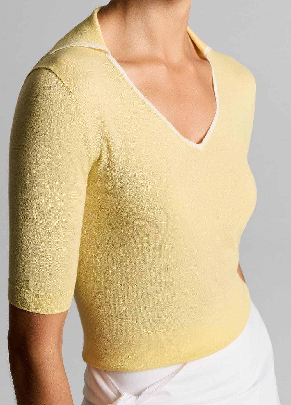 Vince Tipped Italian Cotton-Cashmere Polo Sweater - V-Neck
