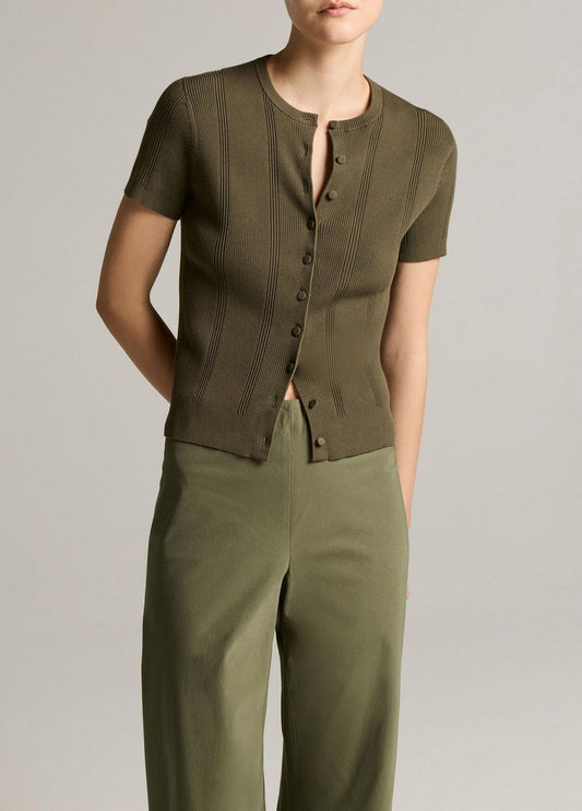 Vince Ribbed Cotton Short-Sleeve Cardigan - Cardigans