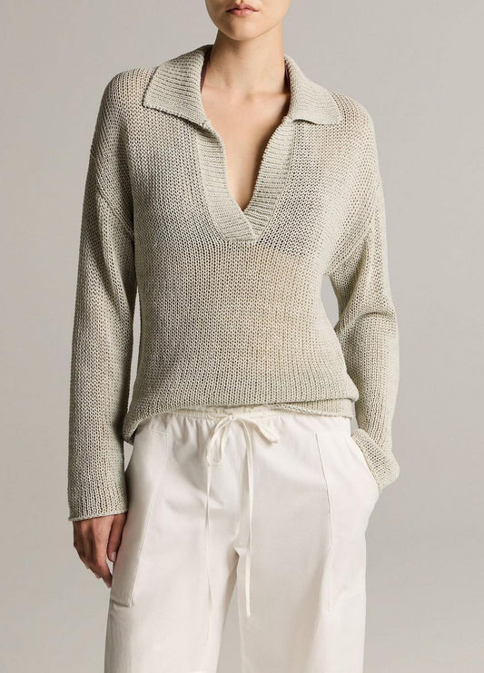 Vince Italian Coated Cotton-Blend Polo Sweater - V-Neck