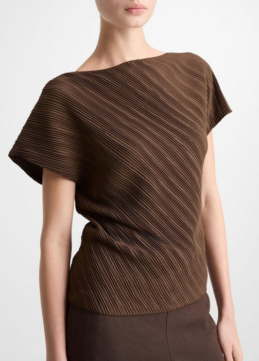 Vince Diagonal Pleated Top - Short Sleeve