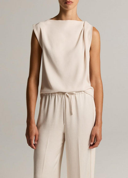 Vince Crepe Draped-Shoulder Sleeveless Top - Tank Tops