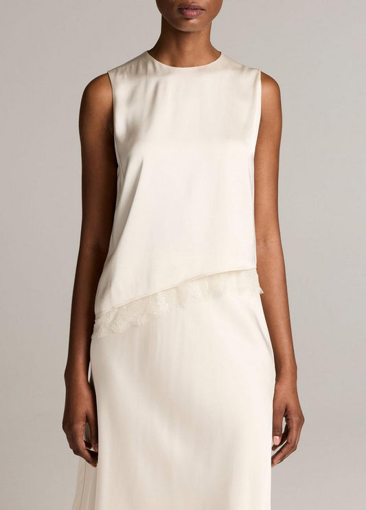 Vince Lace-Trim Satin Asymmetric Shell - Tank Tops
