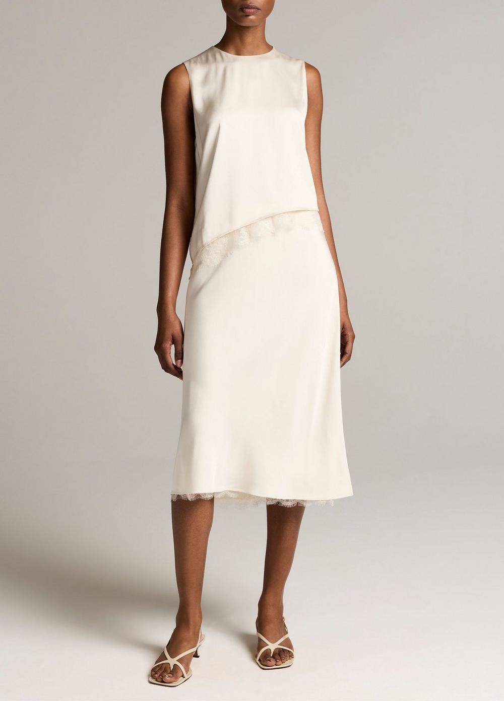 Vince Lace-Trim Satin Asymmetric Shell - Tank Tops