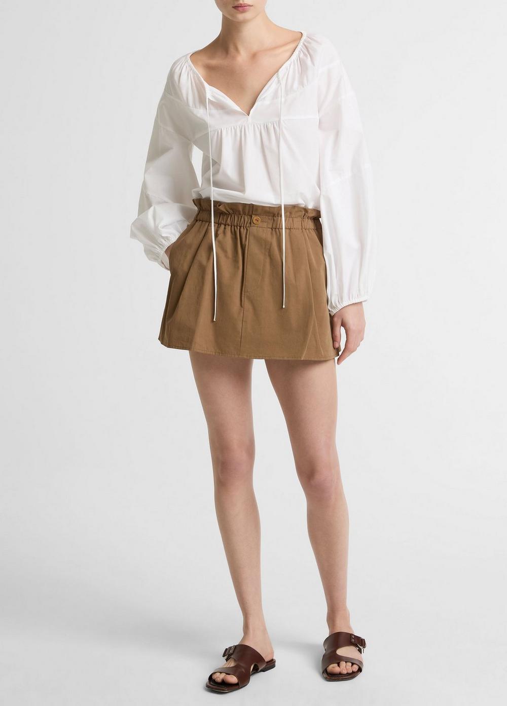 Vince Shirred Cotton Tie-Neck Blouse - Long Sleeve