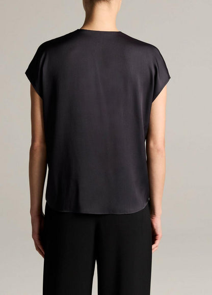 Vince Silk-Blend Double V-Neck Top - Short Sleeve