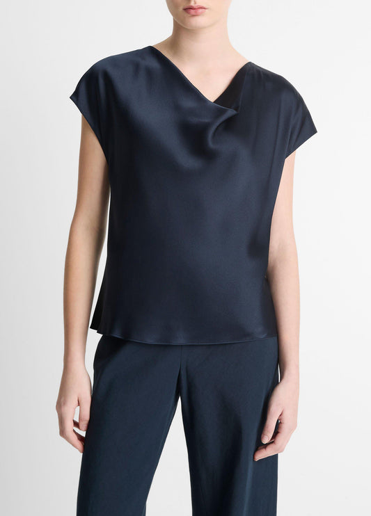 Vince Silk Cowl-Neck Blouse - Short Sleeve