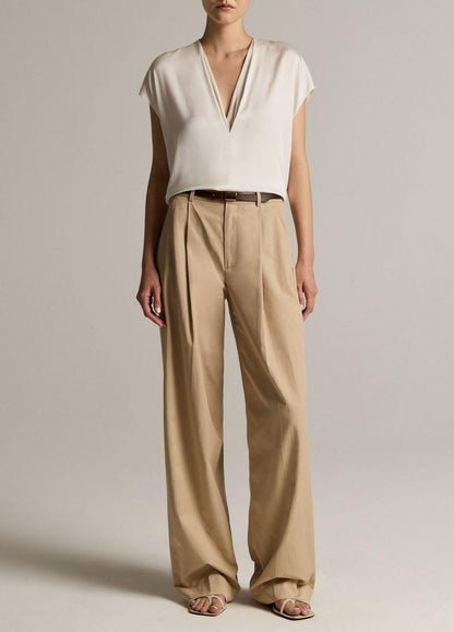 Vince Silk-Blend Double V-Neck Top - Short Sleeve