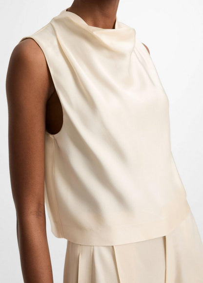 Vince Satin Cropped Cowl-Neck Top - Tank Tops