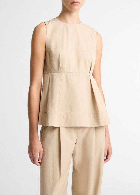 Vince Cotton-Blend Pleated Paneled Top - Tank Tops