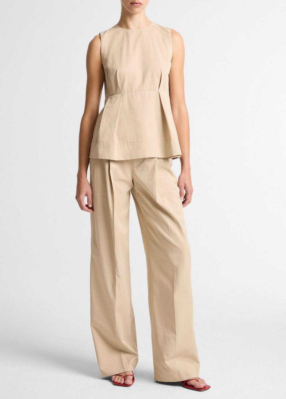 Vince Cotton-Blend Pleated Paneled Top - Tank Tops